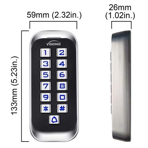 Visionis Vis-3005 Access Control Indoor + Outdoor Rated Ip68 Metal Anti Vandal Keypad + Reader Standalone With Mini Controller + Wiegand 26, Slim Design, No Software, Em Cards, 1000 Users #TOP1