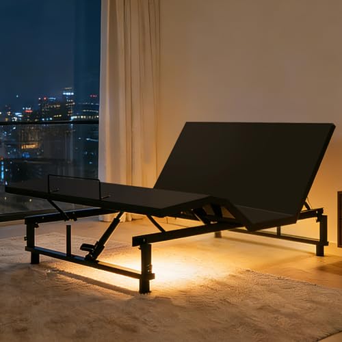 Image of Massage Queen Adjustable Bed Frame, Quiet Motor Adjustable Bed Base | Wireless Remote, Incline Head & Foot, USB Ports, LED Night Light, 4 Height-Adjustable Legs, Easy Assembly
