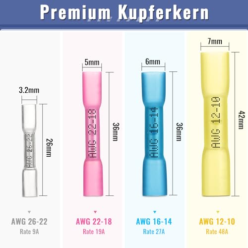 Crimpzange für Schrumpfverbinder, Estmoon Crimpzange Kabelschuhe Kabelschuhzange mit 210 Stück Schrumpf-Stoßverbindern, Crimpzangen geeignet für 0,5mm² - 6mm² (AWG 22-10)