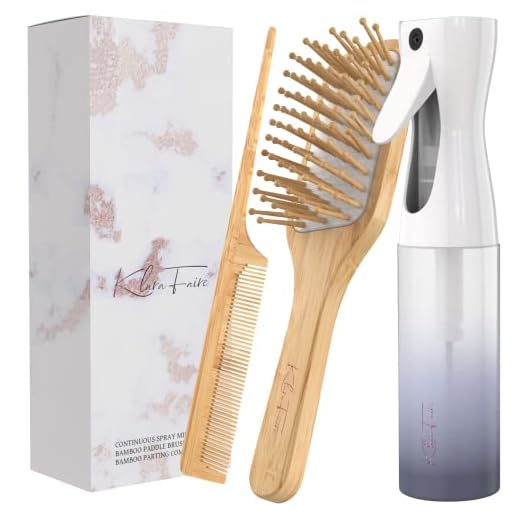 Escova de bambu, pentes de rabo de rato e borrifador de cabelo | Escova de cabelo de bambu natural e pente de madeira com frascos de spray de névoa fina | Conjunto de modelador de cabelo sem calor