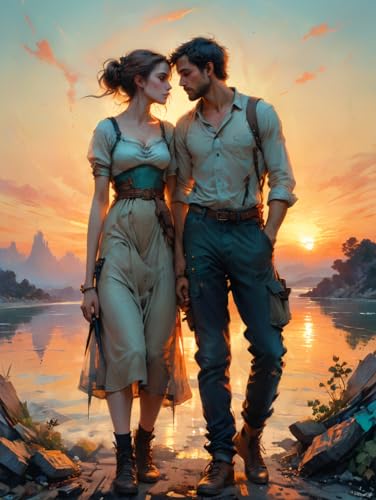 Impression sur toile Lovers in the Sunset tableau couple amoureux pour chambre parentale