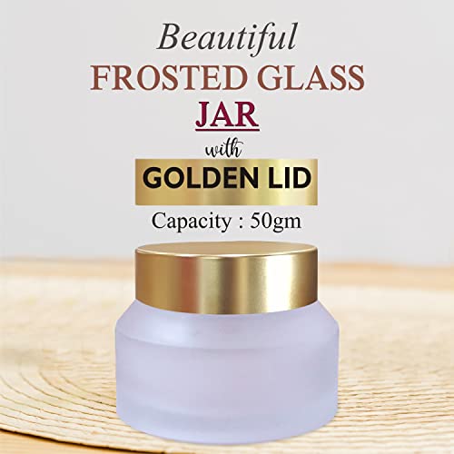 Image of Zenvista Empty Cosmetics Containers, Frosted Glass Jar With Metalized Gold Cap For Cream, Lotion, Lip Balm - 50 gm | Pack of 5