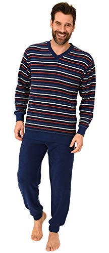 Langer Herren Frottee Pyjama Schlafanzug mit Bündchen - Streifenoptik - 291 101 13 649, Farbe:Marine, Größe:52 Cover