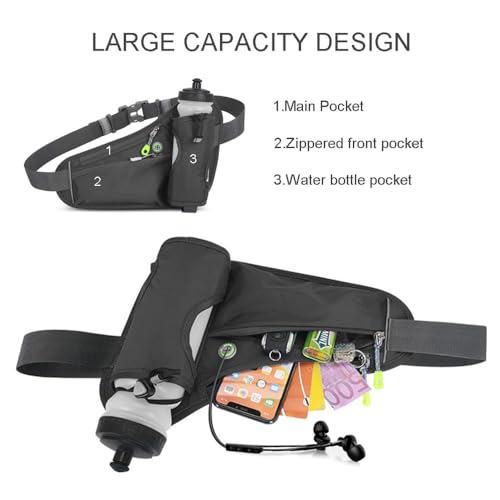 DZOZO Running Fanny Pack with Bottle Holder Waist Fanny Pack Bum Bag Fitness Waist Bag Bottle Holder Fanny Pack Cycling Waist Bag Running Bag Outdoor Sport Waist Bag with Reflective Strips - Image 4