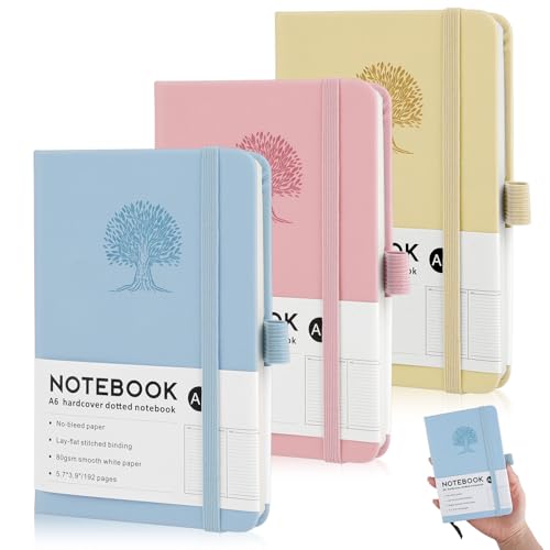 Hopton Notebook A6, 3 Piece Notebooks Set, Leather Notepad, Notebook A6 Lined, 192 Pages Mini Note Pad Book, Journal Book, Travel Diary (Light green, light blue, light purple)