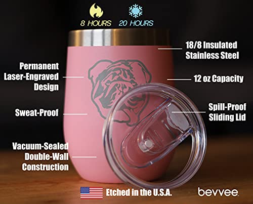 Bevvee Bulldog Wine Tumbler with Sliding Lid - Stemless Stainless Steel Insulated Cup - English Bulldogs Outdoor Camping Mug - Pink - Image 5