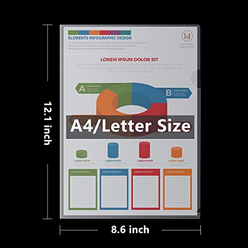 100 Pcs Clear Document Folder Project Pocket For Us Letter / A4 Size - Transparent L-Type Plastic Folder #TOP4
