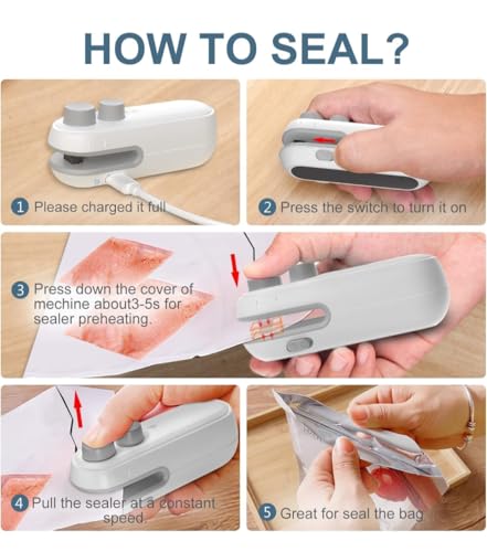 Image of Portable Mini Sealing Machine, Handheld 2-in-1 Heat Sealer and Cutter, Rechargeable Battery, Food Storage Bag Sealer for Snacks, Chips, Fresh Storage, Plastic Bags