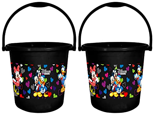 Kuber Industries Disney Team Mickey Print Unbreakable Virgin Plastic Strong Bathroom Bucket ,18 Ltr-Pack Of 2 (Black)