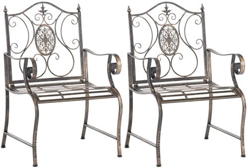CLP Juego de 2 sillas de jardín Punjab de Estilo casa de Campo I Silla de Hierro Lacado I Silla de jardín Extra Robusta, Color:Bronce