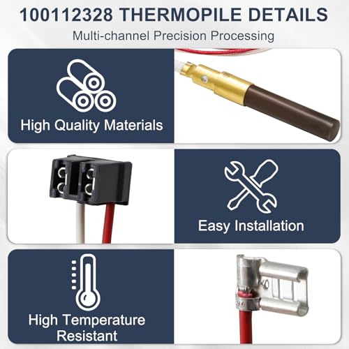 Cracubit 100112328 Minivolt Thermopile Replacement for 6911197, 9007872005, 100094024, 750 Mini-Volt Thermocouple Compatible with Whirlpool, A.O.Smith, Kenmore, American Water Heater.