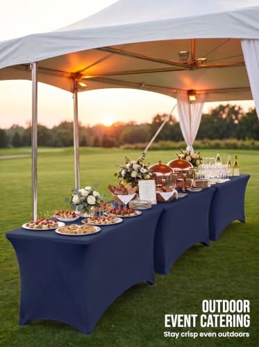 Image of Utopia Kitchen 6Ft 10 Pack, Navy Blue Tablecloth for Rectangle Tables - Fitted Table Cloth Washable & Wrinkle Resistant Bulk Event Hospitality Wedding Banquet Corporate Functions Use