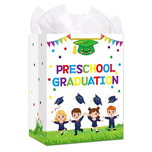 WALENGIF Preschool Graduation Gifts Bag 2026-13" Preschool Grad Gift Bags with Tissue Papers Handles Kids Graduation Wrapping Paper Bag for Daughter Son Students Boys Girls