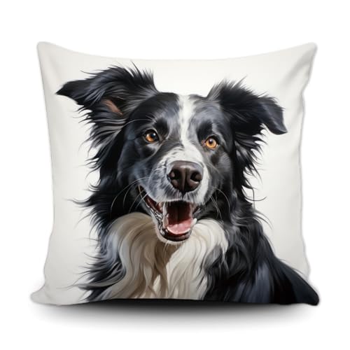 Ganshan Bi Cute Border Collie Dog Throw Pillow Cover Dog Puppy Animal Art Decor Pillow Case for Couch Bed Sofa Dog Lover Gift 16X16 Inch Canvas Double Side, Style 10