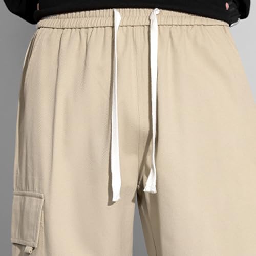 Men's Drawstring Pants Casual Elastic Waist Solid Color Pockets Long Pants Straight Breathable Comfort Trousers3