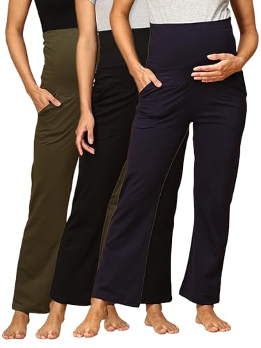 Image of The Mom Store Maternity Track Pants | for Pregnant Women with Ultimate Comfort | Prenatal Yoga Pants | Pre and Post Pregnancy
