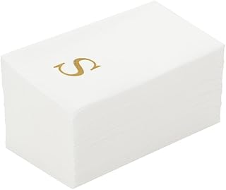 Restaurantware Luxenap Linen-Feel Guest Towels Gold Letter S - 50 Count 15.8x7.9 Inch Absorbent White Paper Napkins for Events & Restrooms