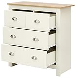 GFW Lancaster Wooden 4 Drawer Chest With Steel Cup Handle & 37.7 Litre Drawers, Modern Bedroom Furniture Chest Of Drawers Storage Unit, Contrast Oak Top, Cream D-35 x W-79 x H-81cm - Image 5