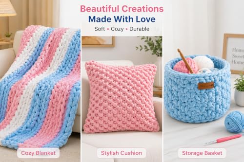 Image of ProKart - Blankie Plush & Cuddly Chenille Yarn for Knitting & Crochet | Super Soft Velvet Pastel Yarn for Blankets, Baby Toys & DIY Crafts | 100g, Pack of 4 (Light Blue, Baby Pink, White, Peach)