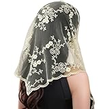 Velos de Para Iglesia Católica Velos de Mantilla Velo de Encaje Católico Velo de Capilla Mantilla Veil Mass Veil Chapel Veil Lace para la Cabeza para Mujer Boda Masiva Novia Mujer (Beige)