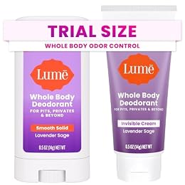 Lume Whole Body Deodorant - Invisible Cream + Solid Stick Mini Bundle - 72 Hour Odor Control - Aluminum & Baking Soda Free, Skin Loving - 0.5 Ounce Each - Travel, Trial Size Minis (Lavender Sage)