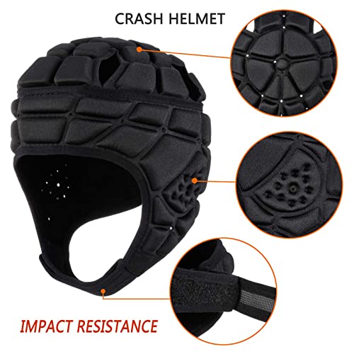 Luckyforever Kids Rugby Headgear,Breathable Soft Shell Head Padded,Adjustable Goalkeeper Helmet For 7V7 Passing Leagues,Flag Football,Rugby,Brazilian Jiu-Jitsu,Children Playing 3,Black #TOP4