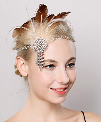 Anglacesmade Bridal 1920S Flapper Feather Headband With Crystal Chain Tassel Rhinestone Headband Feather Roaring 20S Headpiece Prom Party Festival Gatsby Hair Jewelry For Women And Girls #TOP11