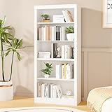 GAOMON 71' Tall Bookcase, 5-Tier Wooden Open Bookshelf, Modern Freestanding Storage Shelf for Bedroom, Living Room, Home Office, Ivory White