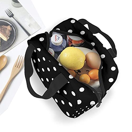Black And White Polka Dot Portable Insulated Lunch Tote Bag Reusable Lunch Box For Men, Women And Kids #TOP4