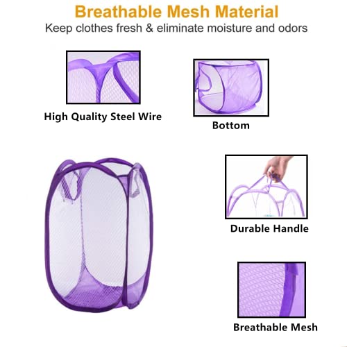4 Pack Large Foldable Portable Pop Up Basket Mesh Hamper Washing Dirty Clothes Bag Storage Bin For Bedroom, Kids Room, And Travel, Assorted Color #TOP4
