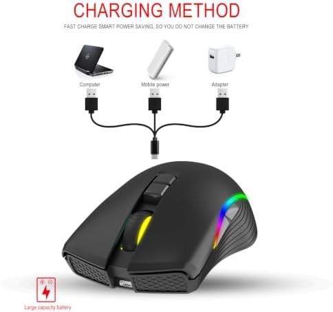 TukeSM Wireless Game Mouse Type-c Charging Interface RGB Luminous Bluetooth Mouse (Black) - 3