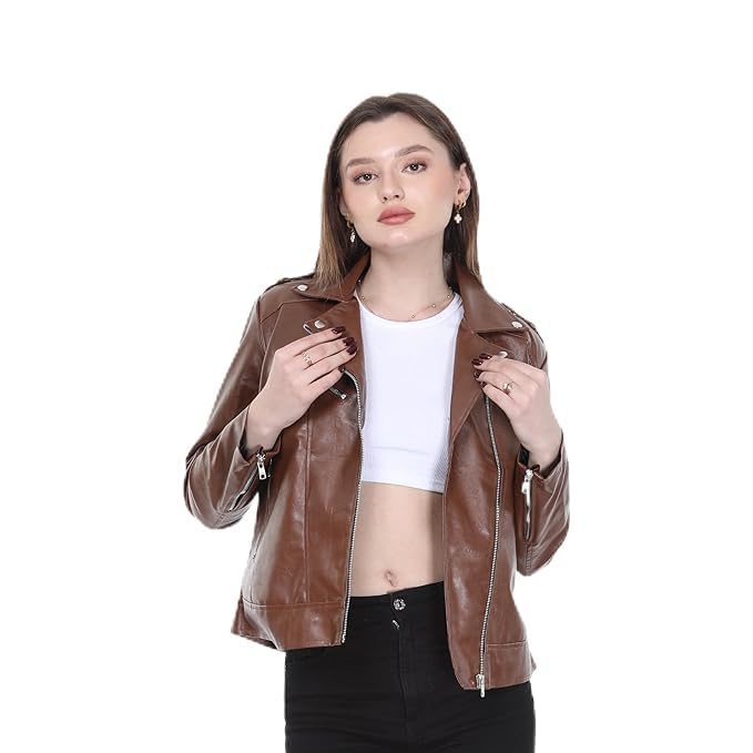 Image of Women Leather Jacket Solid and Riding Biker trending Jacket