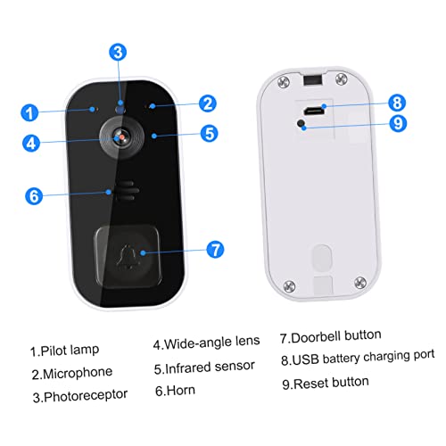 Angoily 2 Unidades Campainha Visual Campainha Da Porta De Casa Campainha De Vídeo Remota Sem Fio Cam
