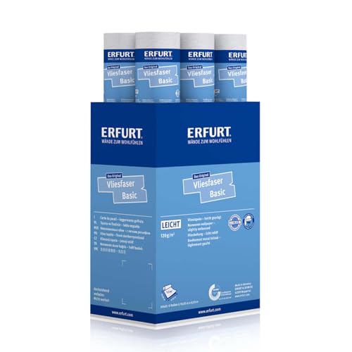Erfurt Vliesfaser Basic 100 Weiß überstreichbare Vliestapete weisse Strukturtapete 6 Rollen 10.05 x 0.53m