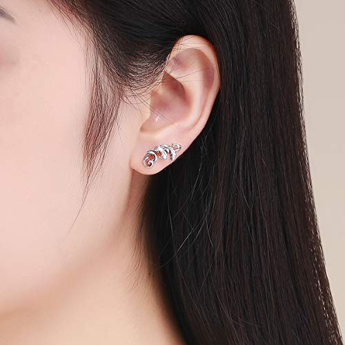 Antique Flower Stud Earrings Sterling Silver 925 Elegant Vintage Leaf Climber Crawler Earring Ear Piercing Thanksgiving Christmas Day Gifts For Women Girls #TOP2