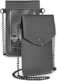 moex Handytasche zum Umhängen für alle Smartphones - Kleine Handtasche Damen mit separatem Handyfach und Sichtfenster - Crossbody Tasche, Dunkelgrau