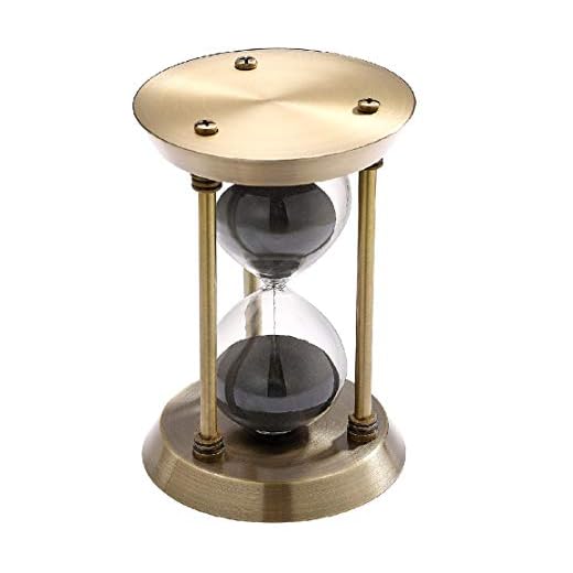 SuLiao Sand Timer 3 Minute Hourglass, Antique Brass Black Sand Clock, Vintage Metal Sand Watch 3 Min, Antiguo Reloj De Arena 3 Minuto, Small Unique Hour Glass Sandglass for Office Desk Home Decoration