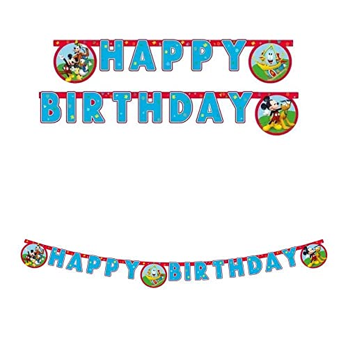 Procos- Festone Compleanno Happy Birthday Disney Mickey Rock The House In Carta Fsc, Bianco, 93827