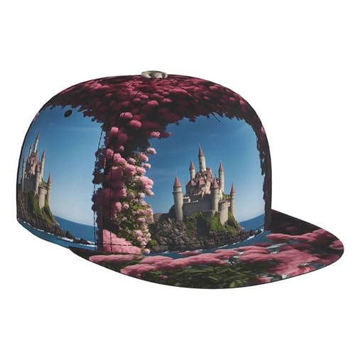 Belle île avec des fleurs imprimées casquette de baseball à bord plat | Style urbain tendance | Pour tous les jours et l'été Voyage Chapeau de soleil noir