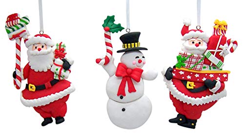 Wowser Santa And Snowman Clay Dough Christmas Ornaments, Festive Holiday Decorations, 7 Inches, Set Of 3 #TOP2