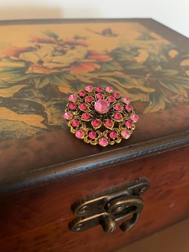 Broche de flor rosa estilo vintage accesorio chapa cristales 3