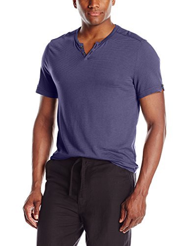 Kenneth Cole REACTION Men's Ss Stripe Henley, Blueberry, Medium