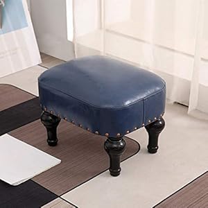 Small foot stool for living room brown leather stool vintage upholstered footrest rubber wooden foot rest stool sofa stool for foot rest blue  urban country home decor