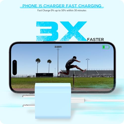 Image of 【Apple MFi Certified】 20W USB C Fast Charger iPhone 17 16 15 Charger Blocks | 3Pack 6 FT TypeC Fast Charger Cable for iPhone 17 /17 Pro /17 ProMax /iPhone16 /16 ProMax /15Plus All USB C Charging Devices(Blue)