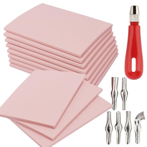 ZOENHOU 12 Pcs 4" x 6" Pink Rubber Carving Blocks,
