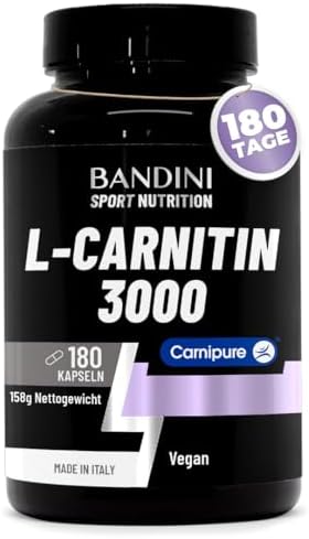 Bandini® L-CARNITIN Carnipure® 3000, 180 Kapseln, L-Carnitine | Sport-Supplement mit L Carnitin-Tartrat, reines Karnitin mit hoher Absorption und Bioverfügbarkeit, ohne Zusatzstoff