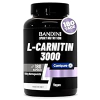 Bandini® L-CARNITIN Carnipure® 3000, 180 Kapseln, L-Carnitine, Sport-Supplement mit L Carnitin-Tartrat, reines Karnitin mit hoher Absorption und Bioverfügbarkeit, ohne Zusatzstoffe, 100% Vegan