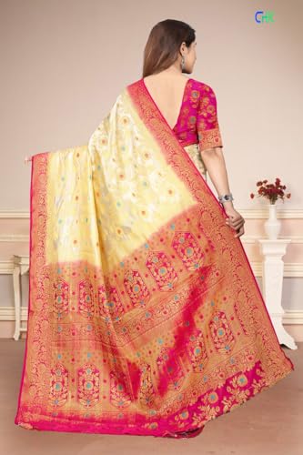 Image of Banarasi Art Silk Saree for Women with Floral Motifs & Dark Green Border for women