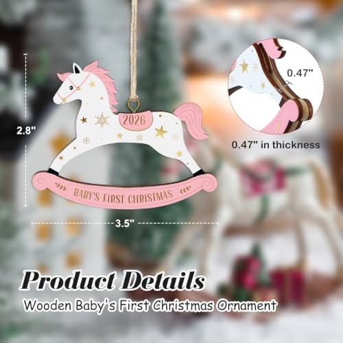 WhatSign Baby's First Christmas Ornament 2026 - Pink Wooden Newborn Girl Christmas Tree Decoration Keepsake - image 5