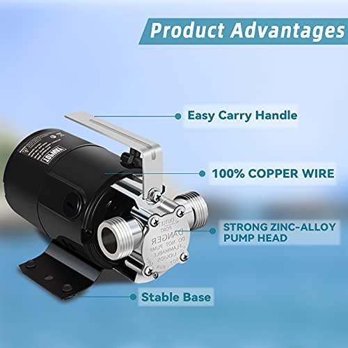 TOPWAY Water Transfer Electric Sump Utility Pump 330 GPH 1/10HP with Water Hose Kit (115V AC)…